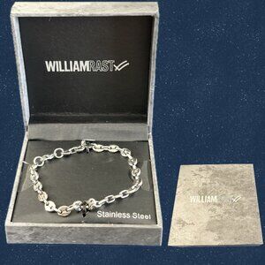 William Rast Men's Stainless Steel Silver Chain Link Men's Bracelet-Gift Boxed